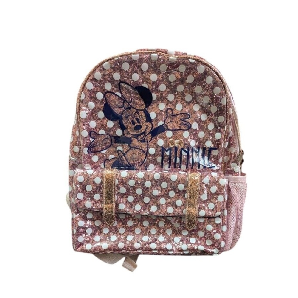 Disney Parks‎ Minnie Mouse Rose Gold Sequin Polka Dot 12 inch Backpack Pink